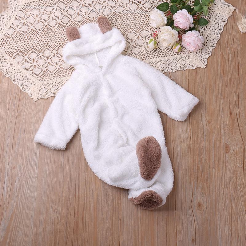 Baby Coral Fleece Hooded Long-Sleeve Warm Jumpsuit for Autumn/Winter