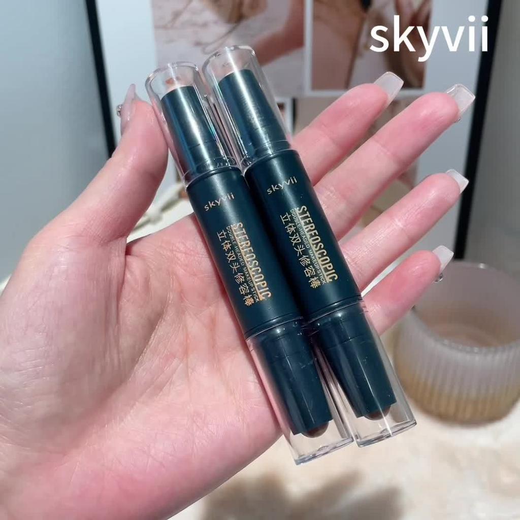 Контурирующий карандаш с двухсторонним консилером-хайлайтером двойного назначения для трехмерного макияжа переносицы с тенью V для лица с высокой переносицей