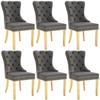Chaises de salle à manger - MUVOE - Gris/Doré - Lot de 6 - Velours - Métal doré