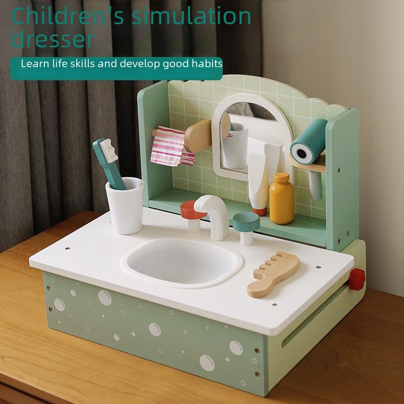 Wooden Playset: Children's Interactive Parent-Child Dressing Table Toy for Girls