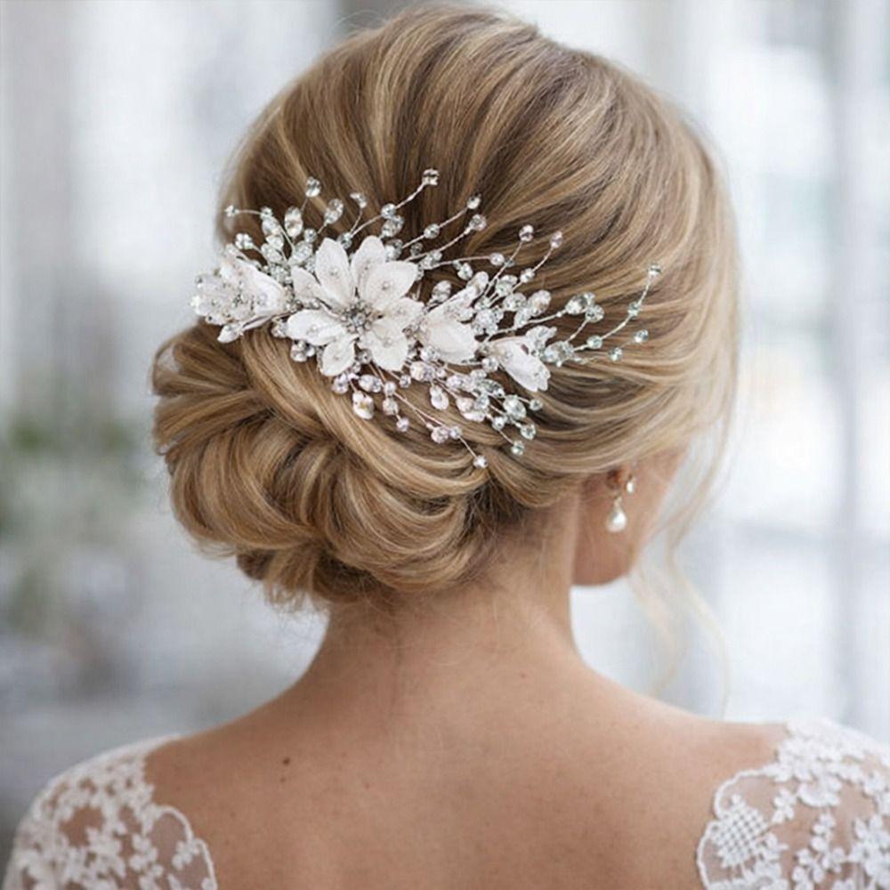 Fashion Shiny Crystal Beads Hair Clips Handmade Fairy Flower Fairy Flower Headpieces Hair Styling Jewelry Side Clips for Bride