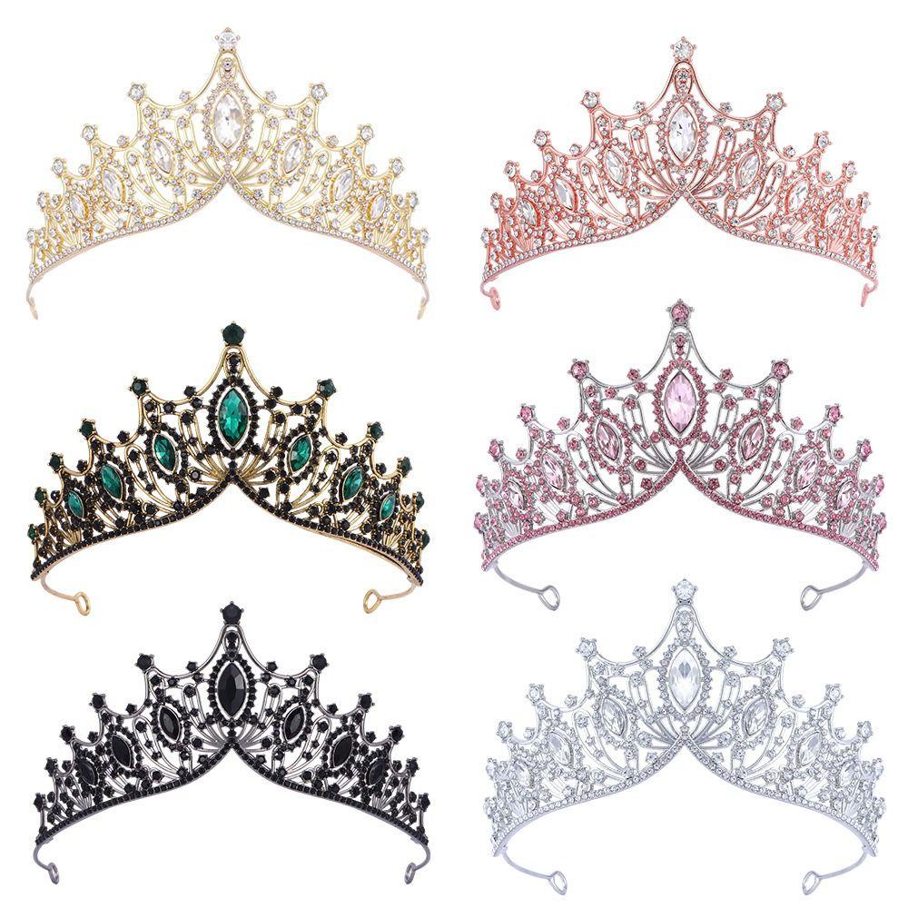 Metal Baroque Crown Shiny Rhinestone Crown Trendy Princess Tiara  Dress Accessories