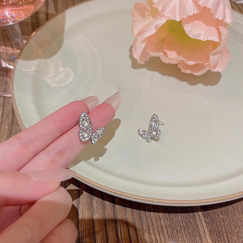“Korean Diamond Butterfly Earrings: S925 Silver, Luxurious & Trendy Design”