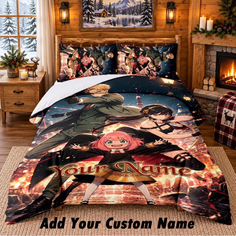 Spy × Family Custom Name 3Pcs Bedding Set 1 Bed Sheet 2 Pillowcases Bedroom Home Decor