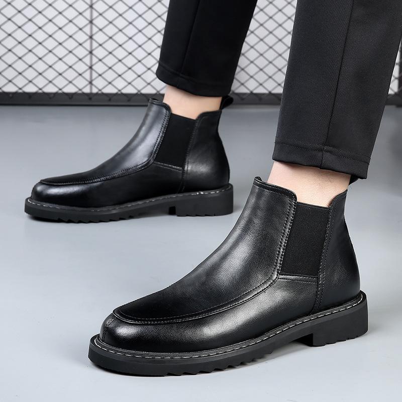 2025 Autumn and Winter New Black Martin Boots Leather Mid-tube Chelsea Boots Premium Short Boots Men's Casual Leather Boots