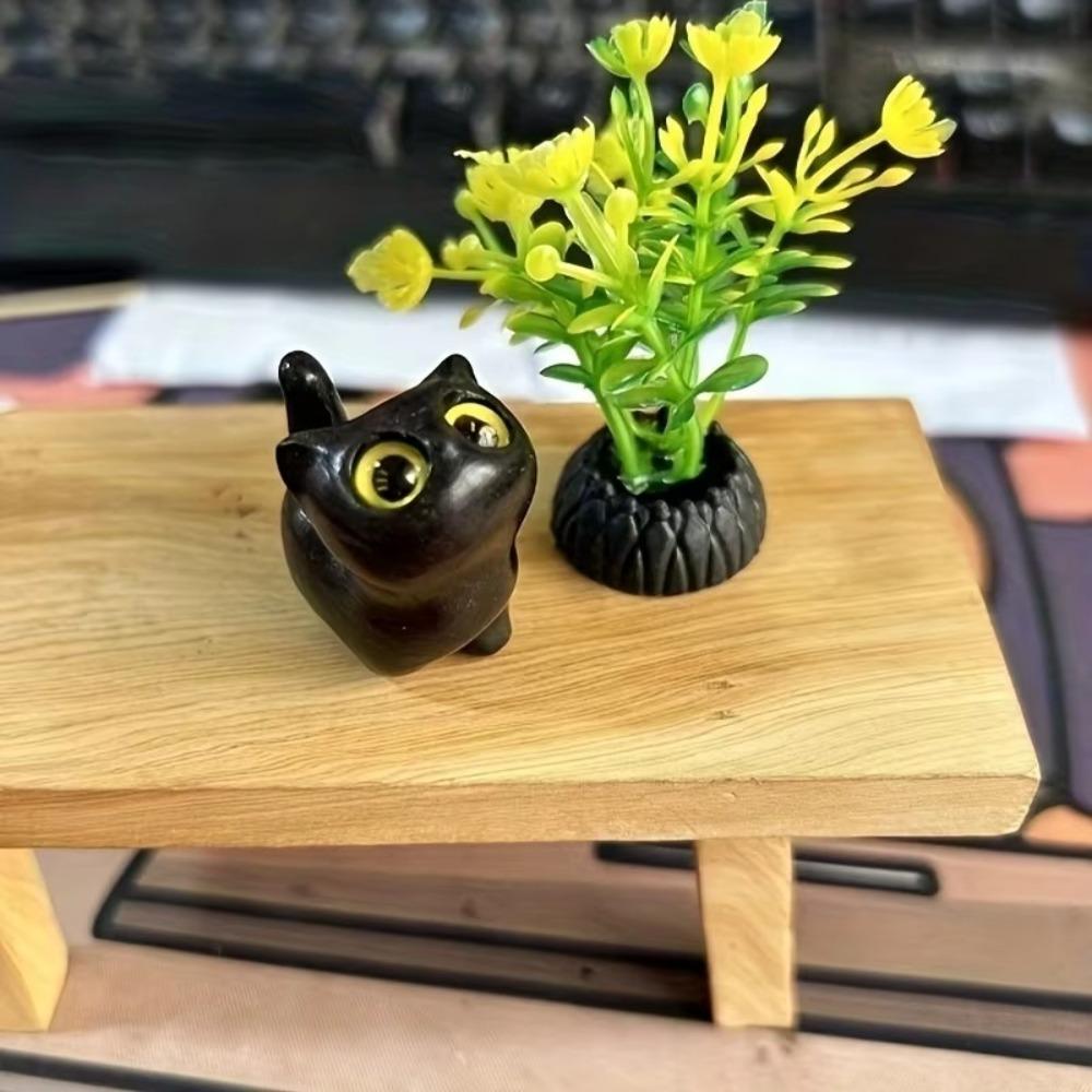 Cute Handcrafted Kitten Figurine Miniature Wooden Cat Home Decor Carving Cat Ornaments
