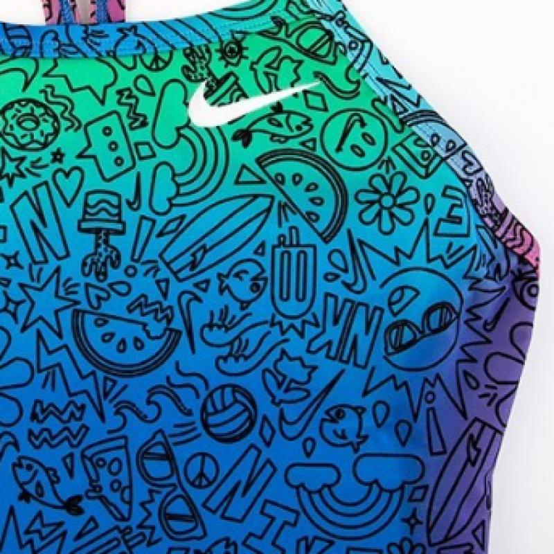 Nike Женский купальник-борцовка hydraStrong Joyful Doodle neSSe017 черный