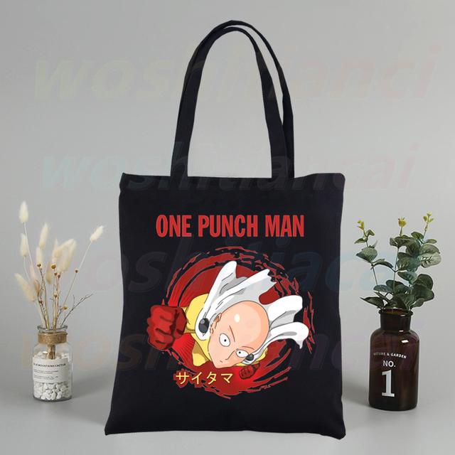 Холщовые сумки на плечо в стиле аниме One Punch Man, большая вместительная сумка Genos Saitama Sensei, сумка для колледжа, черная сумка для покупок