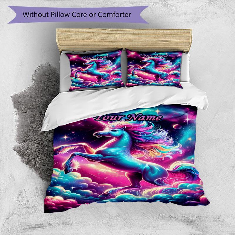 3PC Custom Name Magical Unicorn Dreamscape Bedding Set Duvet Cover Closure Includes 1 Duvet Cover & 2 Pillowcases for Bedroom