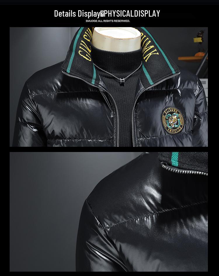 European Station 2025 Men's Winter Down Jacket - 90% White Duck, Stand Collar, Embroidered, High-Quality Trendy Style Outerwear.