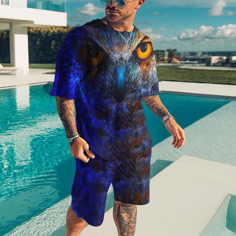 Мужские комплекты футболок, спортивный костюм с 3D принтом животного тигра, футболки, шорты, комплект из 2 предметов, уличная одежда, мужские костюмы больших размеров, спортивная одежда
