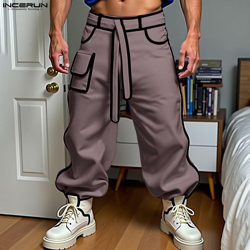 INCERUN Осень Весна Мужские Повседневные Вельветовые Штаны-Гаремы на Молнии с Отстрочкой на Талии