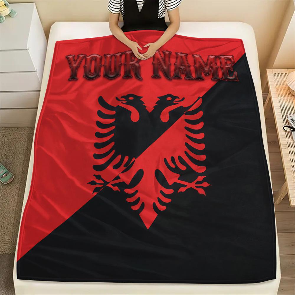 1PC Custom Name Republic of Albania Patterned Flannel Blanket Suitable For All Seasons for Home Decor Warmth and Comfort Gifts Holiday Present -HE188