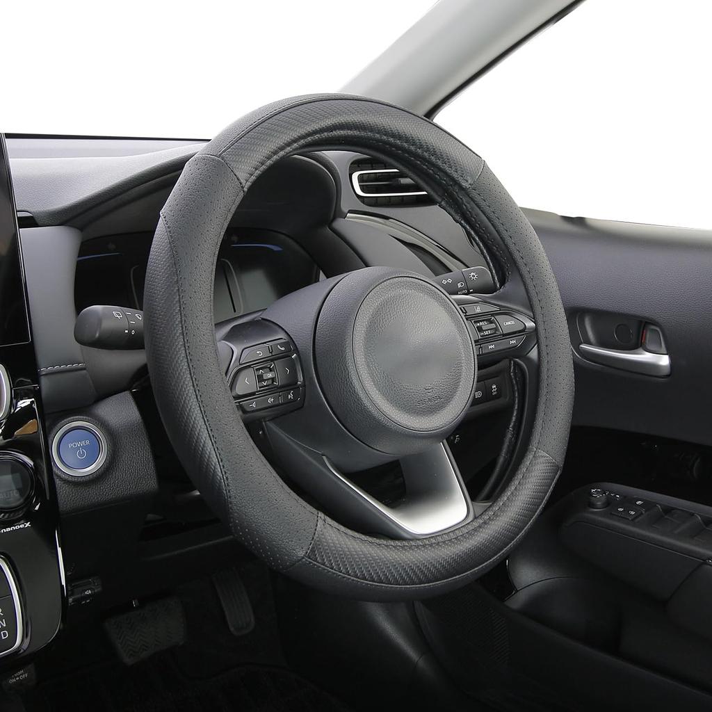 Nishiki Sangyo Tomboy Steering Wheel Genuine Carbon Recycled Genuine Leather Carbon Fiber Cover, Fiber, Leather, Look, Look, Antibacterial, Medium,