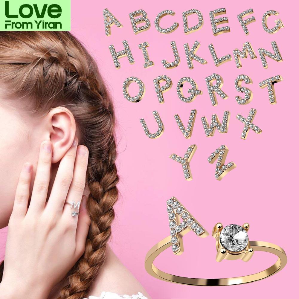 Letter Gold Color Metal Adjustable Opening Rings For Women Initials Name Alphabet Creative Finger Ring Trendy Party Jewelry