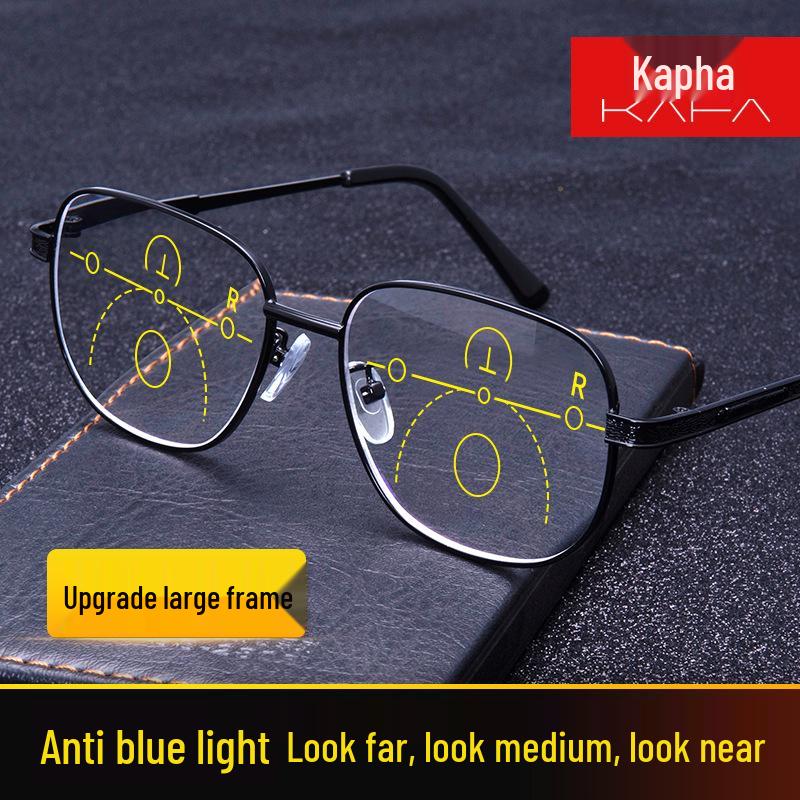 Anti-Blue Light High-Definition Bifocal Progressive Reading Glasses with Extra-Large Frame