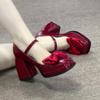 Red High-heeled Mary Jane Shoes for Women's 2025 New Winter High-heeled Shoes, Wedding Shoes, Small People Are Not Tired of Growing Their Feet