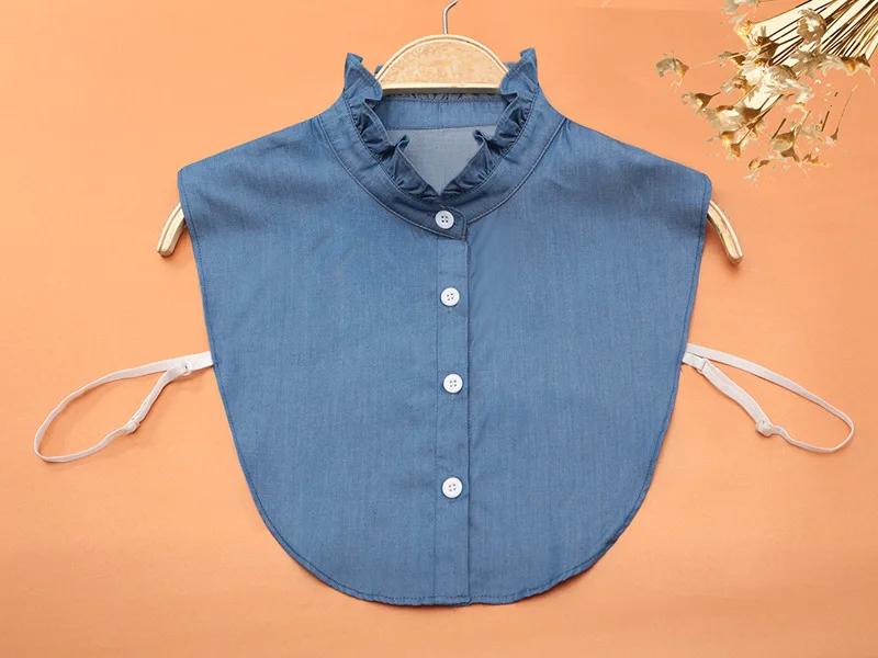 Ladies Cotton Shirt Detachable Collars for Womens Blue Stand Fake Collars White Girls Blouse Tops Decorative Clothese Accessory