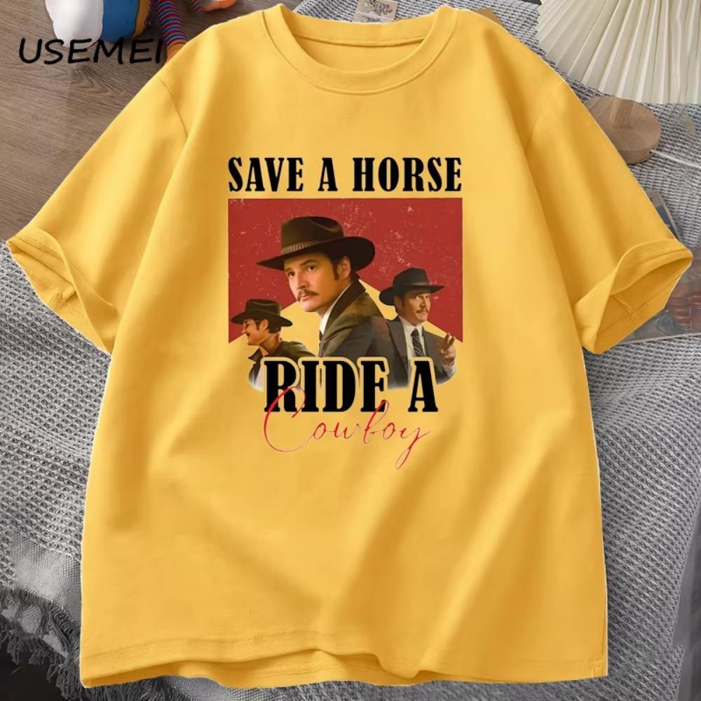 Футболка Педро Паскаля Футболка с графикой ковбоя Футболки Save A Horse Ride A Cowboy Футболки Пабло Эскобара The Last of Us Мандалорец Летние футболки