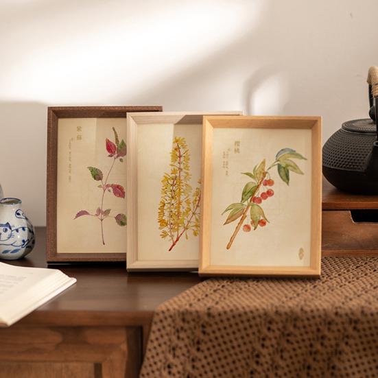 Фоторамка в китайском стиле, винтажная, с цветочным узором, мини-фоторамка, деревянная, настольная, для настенного декора