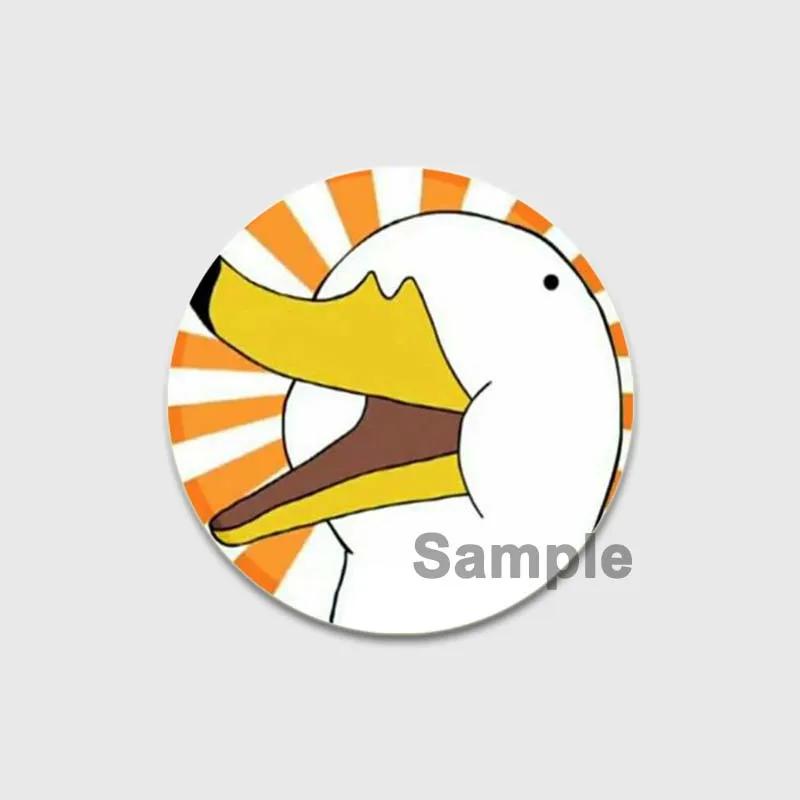 32/44/58mm Cartoon Honk White Goose Brooches Pins Cute Animal Duck Round Badges Clothes Lapel Pin Fashion Jewelry Gift Accessory