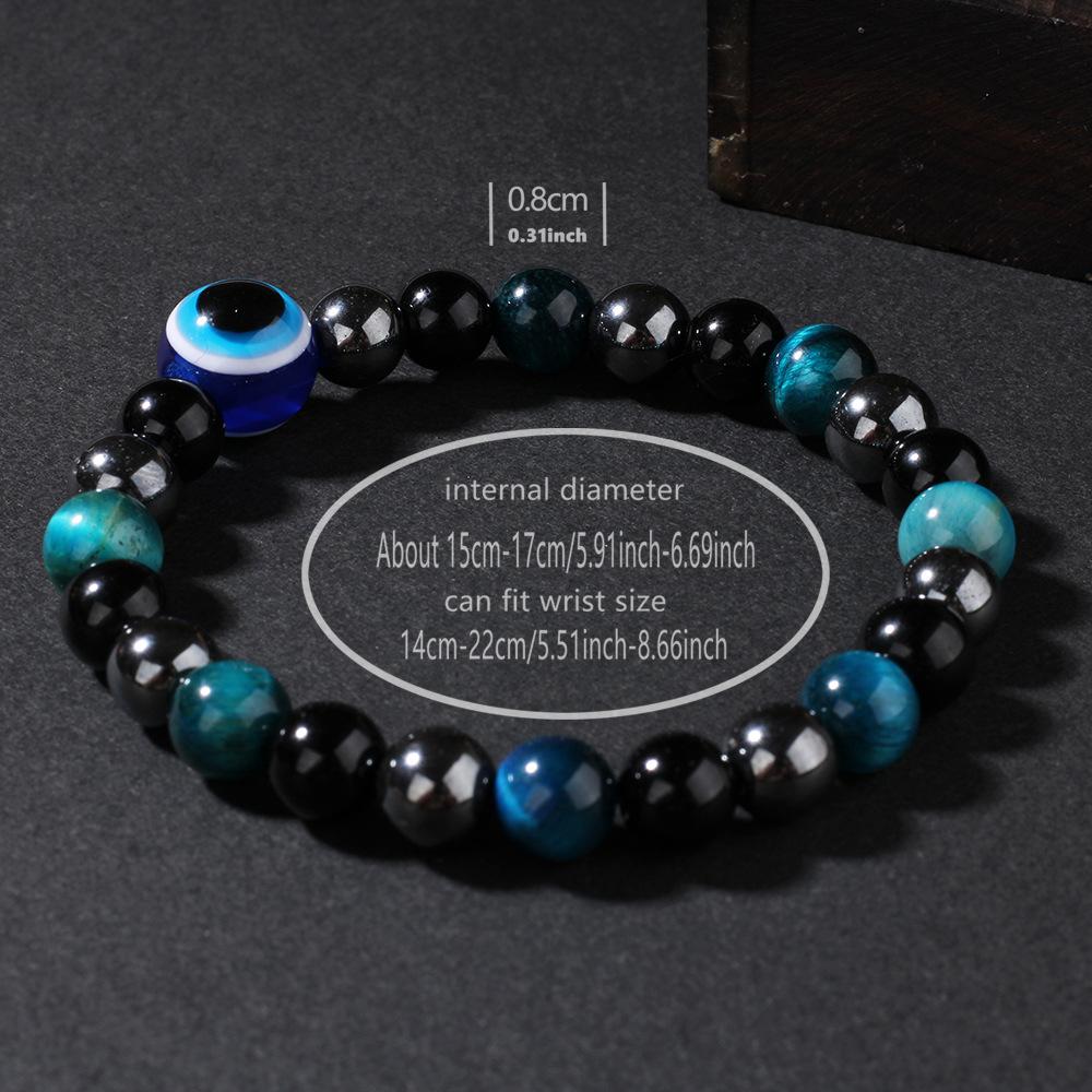 Triple Protection Bracelet Blue Tigers Eye Black Bile Obsidian Evil Eye Beaded Bracelet Handmade Stretch Beaded Bracelets