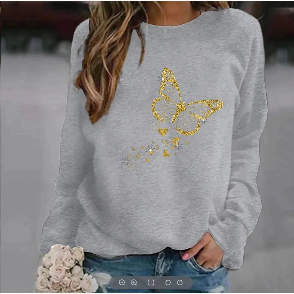 Autumn/winter Casual Loose-fit Printed Long Sleeve Pullover Sweatshirt For Women