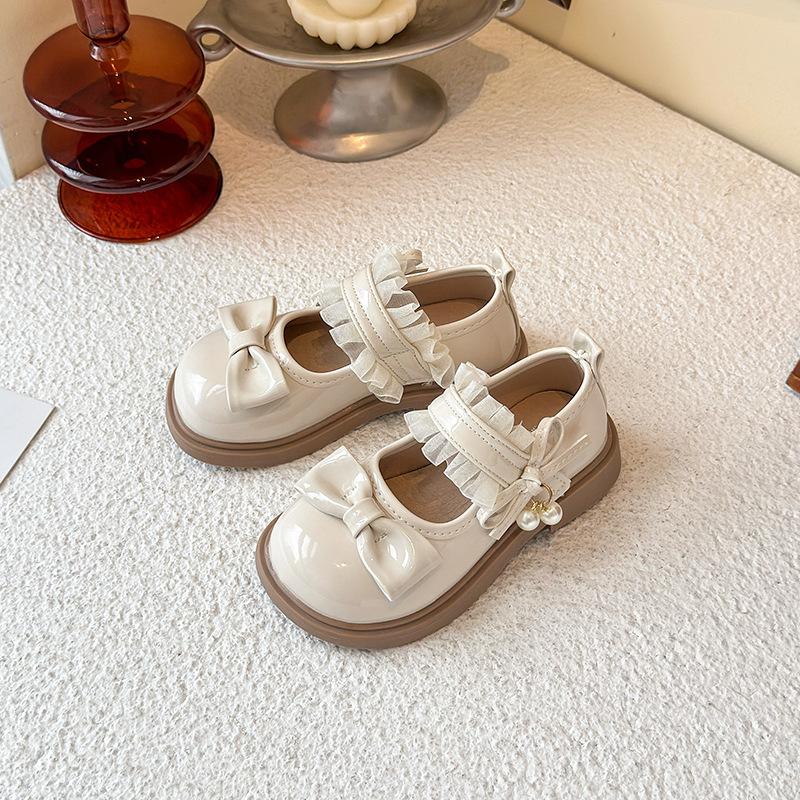 Korean-style shiny leather girls' shoes with double bows, princess shoes for autumn2026New style women's loafers, versatile and stylish
