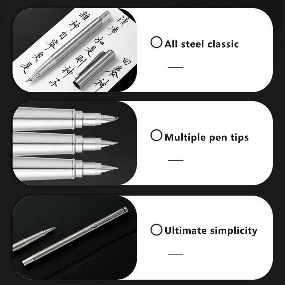Curved Nib Fountain Pen Metal Writing Signature Pen Multi-functional Calligraphy Pen Students