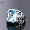 Vintage Hollow Out Design Aquamarine Zircon Silver Rings for Women Fine Jewelry Bridal Wedding Engagement Ring Accessory