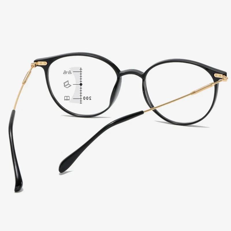 Near Far Multifocal Glasses for Men Women Vintage Fashion Round Frame Reading Glasses Blue Light Blocking Prescription Eyewear