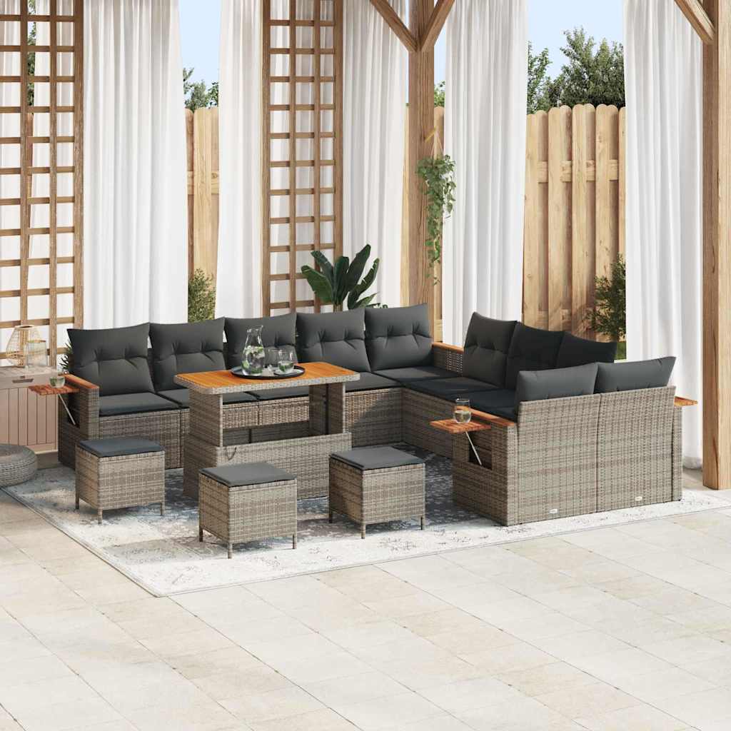 Garden Sofa Set with Cushions 18 pcs Grey Poly Rattan