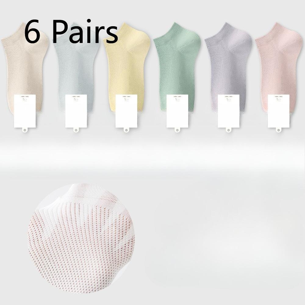 6 Pairs of Women's Summer Thin Cotton Boneless Deodorant Sweat Absorbing Heel Mesh Boat Socks