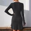 Платье осень-зима, женские модные повседневные платья, однотонное женское платье с длинным рукавом и заниженной талией