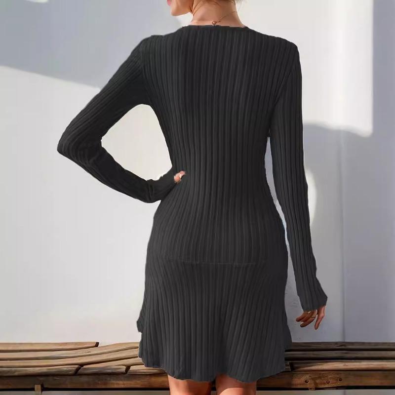 Платье осень-зима, женские модные повседневные платья, однотонное женское платье с длинным рукавом и заниженной талией