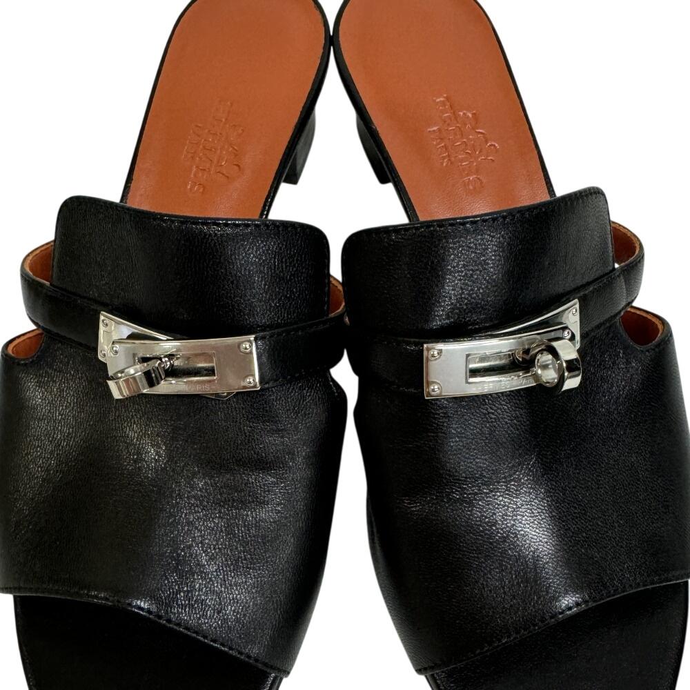 Hermes CM21107022009 Candy Goat Kelly Buckle Heeled Sandals Sandals Black Goat Women Used