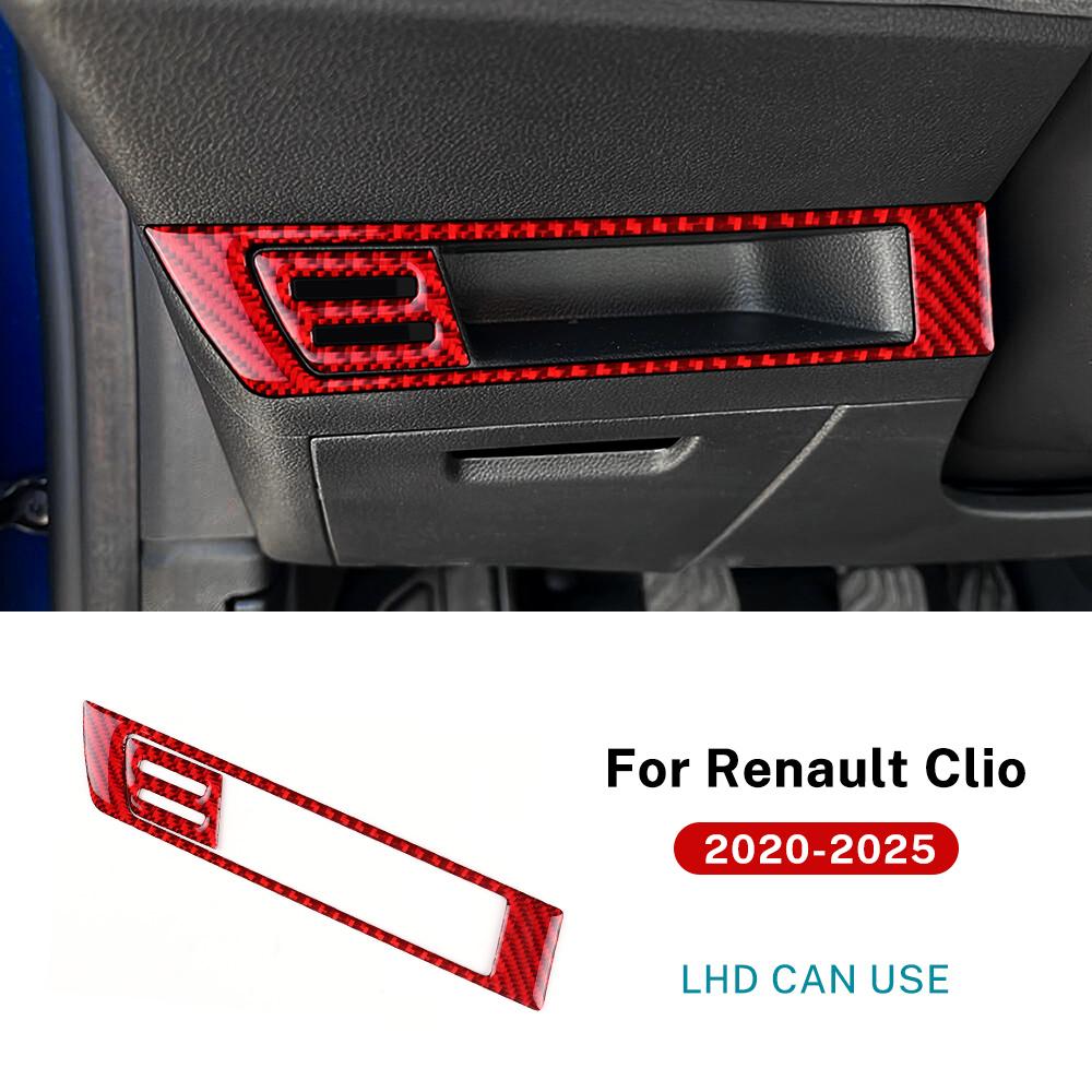 For Renault Clio 5 MK5 2024 2025 LHD Real Soft Carbon Fiber Car Driver's Storage Box Frame Trim Sticker