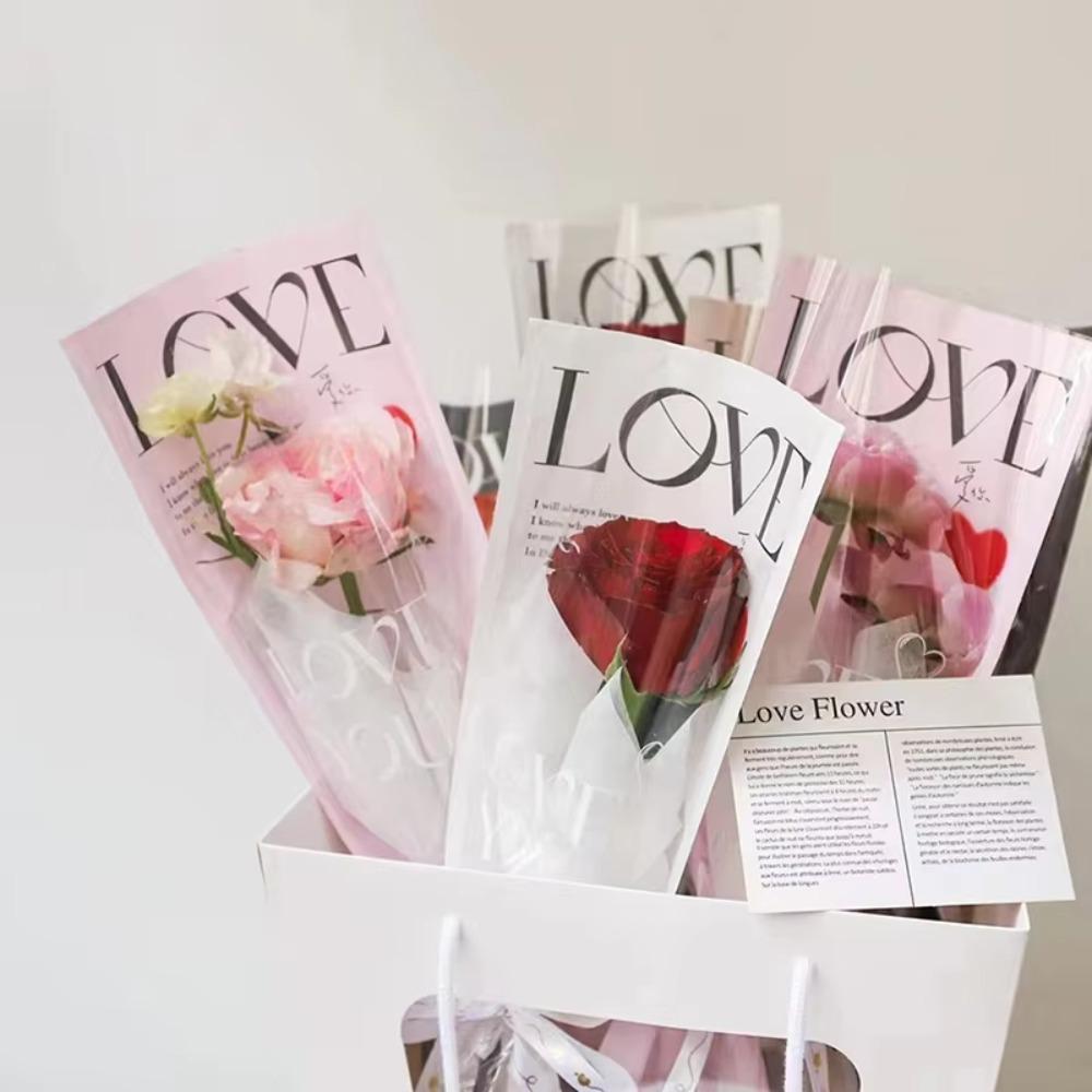 LOVE Rose Packaging Bags Transparent Flower Wrapping Paper Gifts Bouquet Plastic Bag
