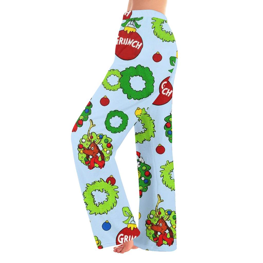 Детские зимние брюки, длинные брюки, фланелевые брюки с рождественским принтом