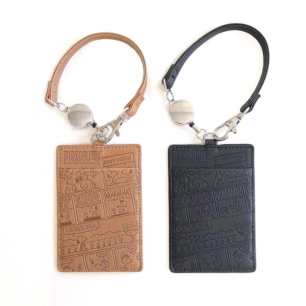 Чехол для пропуска Snoopy Чехол для пропуска с ремешком для катушки Стильный чехол из искусственной кожи с милым тисненым дизайном All Comics Черный чехол для карты IC