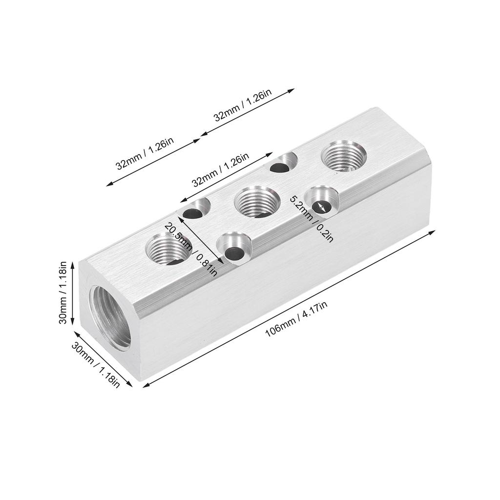 Pneumatic Manifold Air Distribution Block Connector Splitter G1 2 Input G1 4 Output 30x30mmSY30-02-3F