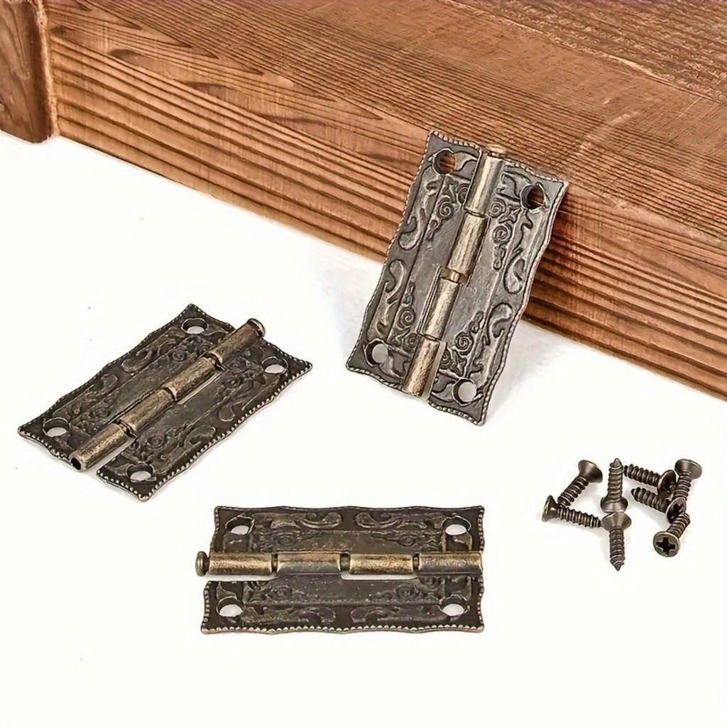 100 шт (20 петель и 80 винтов) Старинные бронзовые петли для дверец шкафов и декора ящиков, винтажные петли для шкатулок для драгоценностей, мебельная фурнитура.