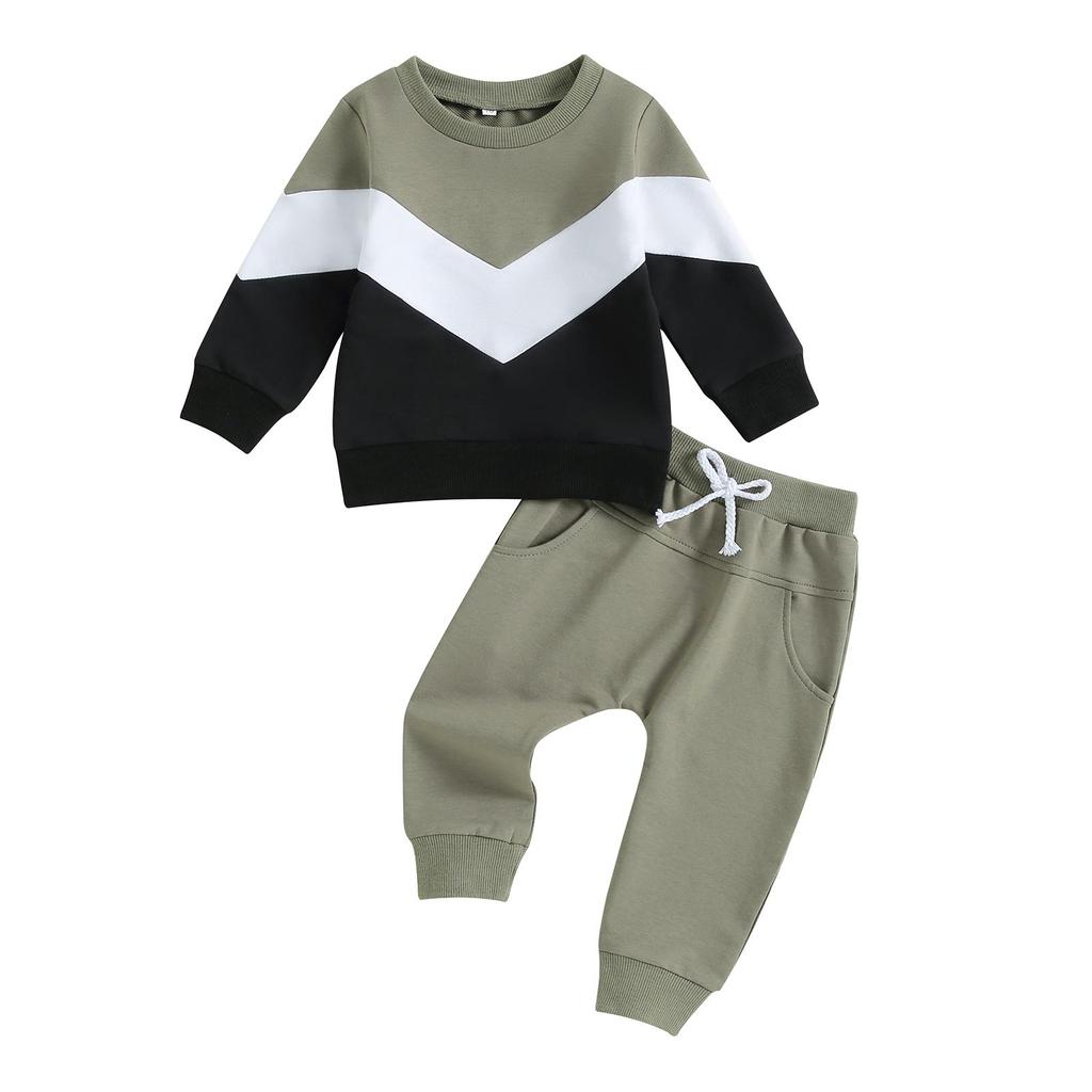 Повседневные штаны для мальчиков 0-3 лет, комплекты из 2 шт., топы контрастного цвета с длинными рукавами, комплекты штанов на шнурке