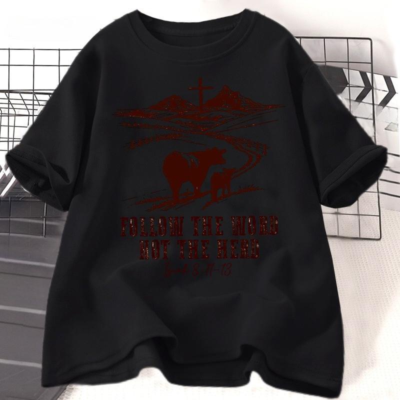Follow The Word Not The Herd Jesus Tshirts Isaiah 81113 Christian Country T Shirt Western Cowboy Print Tshirt Casual Clothes