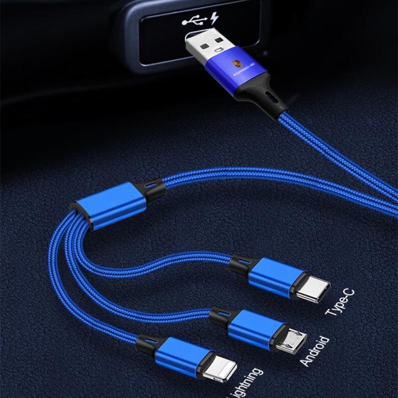 1 шт. Кабель для передачи данных с супербыстрой зарядкой три-в-одном для Porsche 911 Cayenne Panamera Macan Boxster Carrera-GT 928 944 918