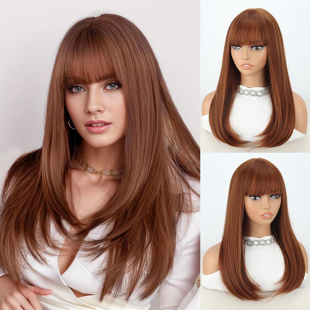 Синтетический длинный прямой зеленый парик с челкой, натуральный вид, термостойкий парик из волокна для женщин, ежедневное использование