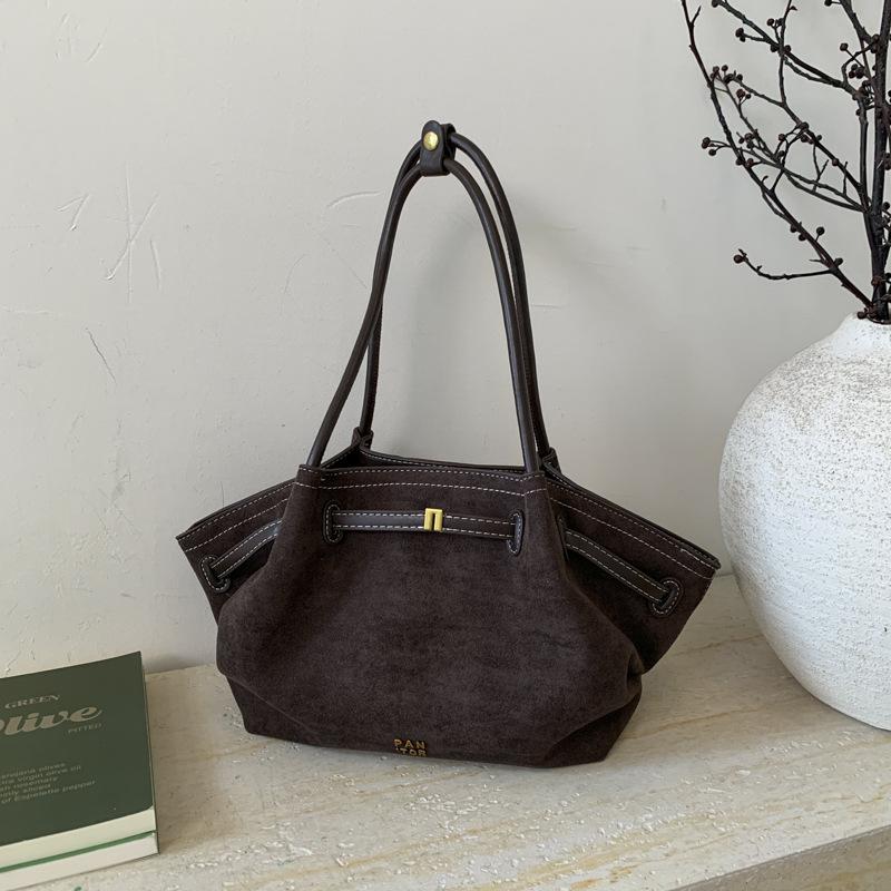 Винтажная замшевая модная сумка-тоут большой вместимости для通勤, простая осенняя на плечо, портативная