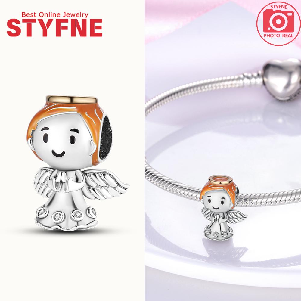 New Silver 925 Angel Sculpture Charms Heart Beads Fit Bracelet for Women Jewelry Party Beads DIY Fine Jewelry Gifts