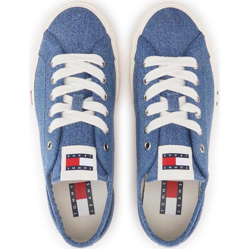 Tommy Hilfiger Американская винтажная печать с флагом Легкие повседневные кроссовки Деним Низкие кеды Женские кроссовки EN0EN03033