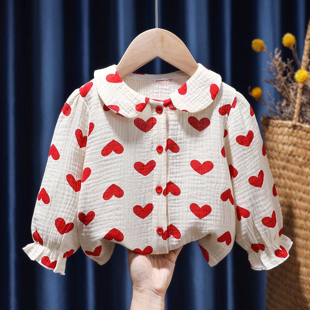 Рубашка с длинными рукавами для маленьких девочек, топ с цветочной вышивкой и лацканами, детская одежда